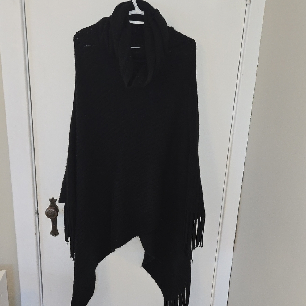 Guess Los Angeles Cowl Neck Poncho With Fringes